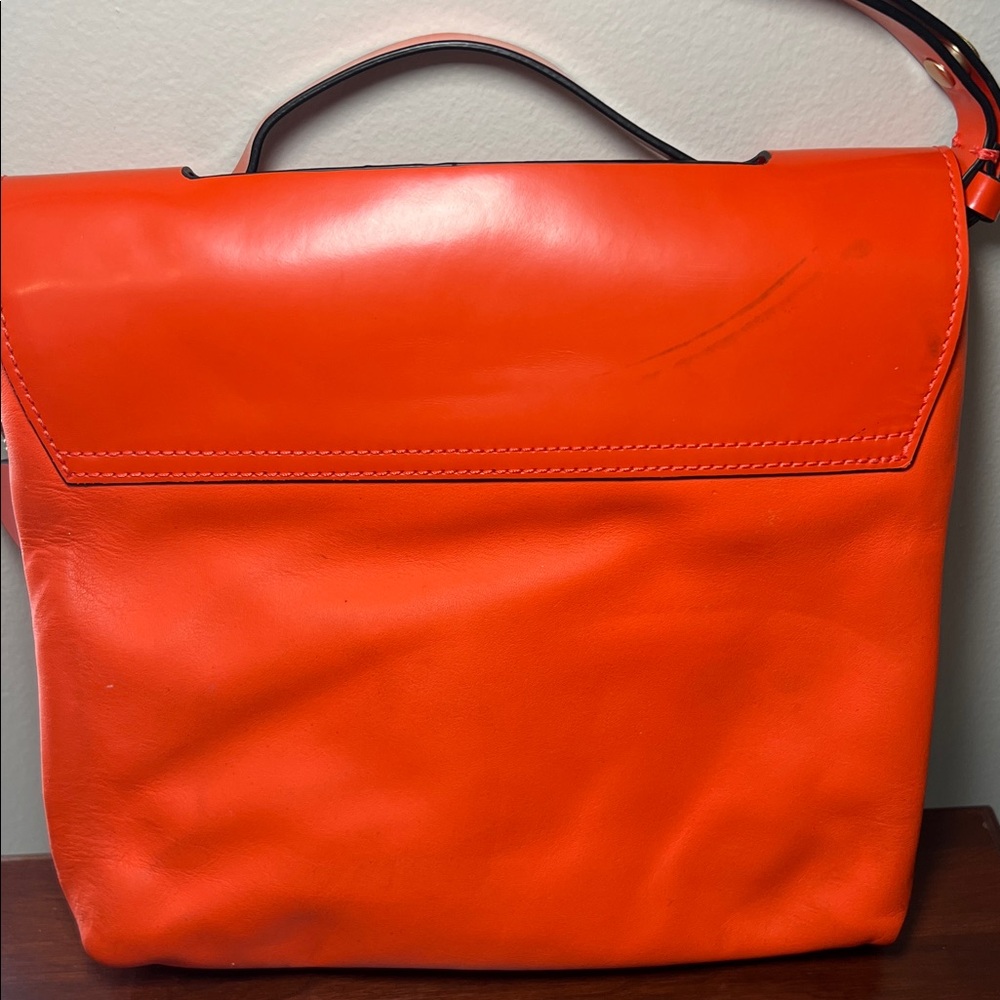 Kate Spade Saturday Bright Orange Leather Circle Tag Messenger Bag Purse Handbag - Picture 6 of 17